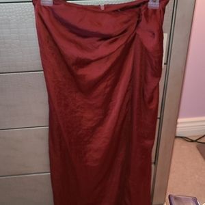 Burgundy Slit Silky Skirt